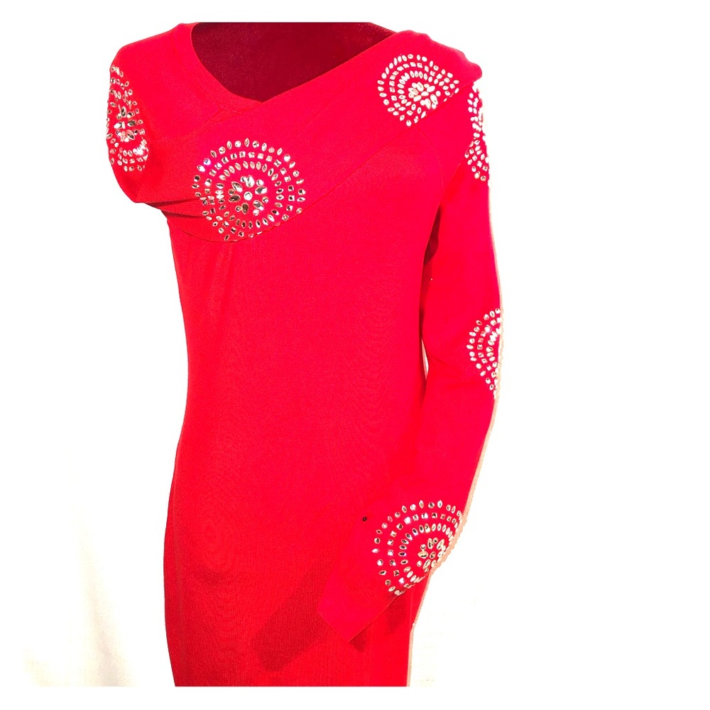 Red with Glitz on Sleeves Dress - Medium